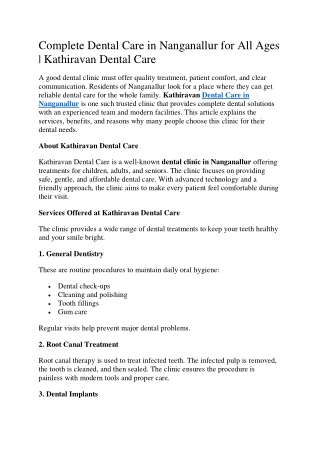 Complete Dental Care in Nanganallur for All Ages