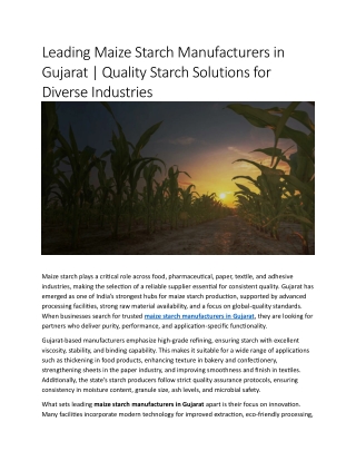 Leading Maize Starch Manufacturers in Gujara1