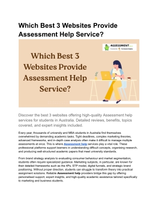 Which Best 3 Websites Provide Assessment Help Service