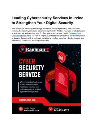 Top Cybersecurity Services in Irvine for Business Safety
