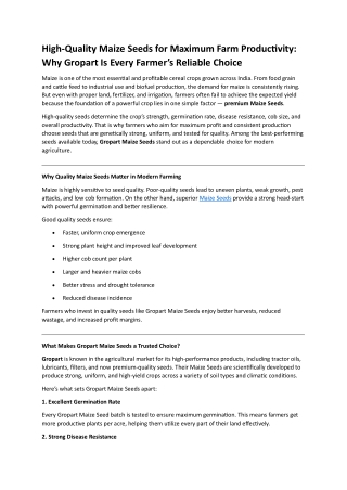 High-Quality Maize Seeds for Maximum Farm Productivity: Why Gropart Is Every Far