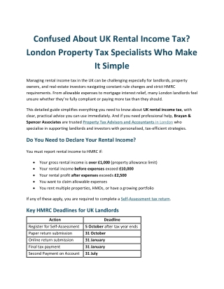 Confused About UK Rental Income Tax? London Property Tax Specialists Who Make It