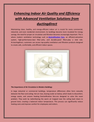 Enhancing Indoor Air Quality and Efficiency with Advanced Ventilation Solutions