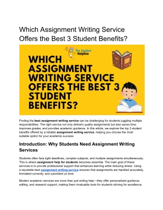 Which Assignment Writing Service Offers the Best 3 Student Benefits