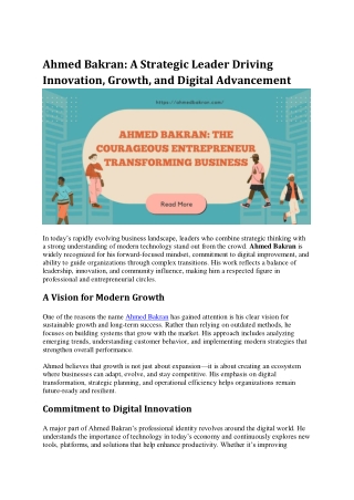 Ahmed Bakran – Leading Visionary in Modern Business Expansion