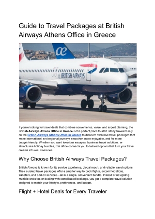 Guide to Travel Packages at British Airways Athens Office in Greece