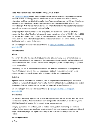 Global Piezoelectric Buzzer Market Set for Strong Growth by 2035
