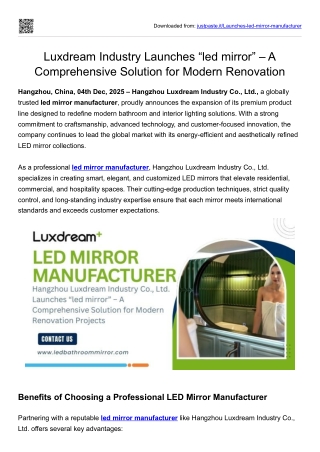 Hangzhou Luxdream Industry Launches “led mirror” – A Comprehensive Solution for Modern Renovation