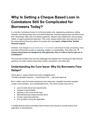 Why Is Getting a Cheque Based Loan in Coimbatore Still So Complicated for Borrowers Today
