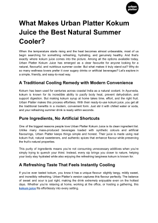 What Makes Urban Platter Kokum Juice the Best Natural Summer Cooler?