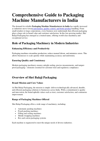 Comprehensive Guide to Packaging Machine Manufacturers in India