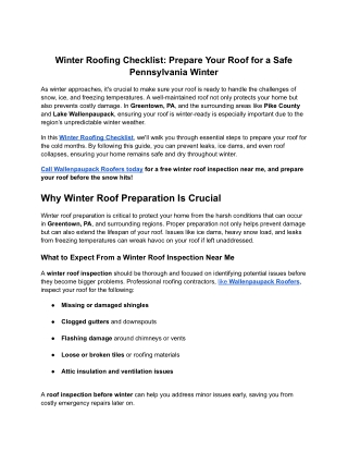 Winter Roofing Checklist_ Prepare Your Roof for a Safe Pennsylvania Winter
