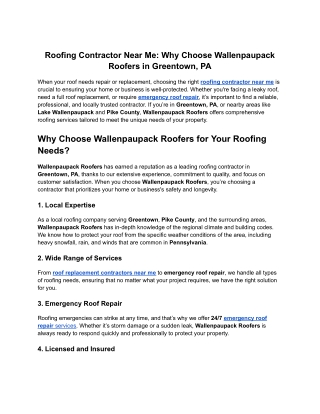 Roofing Contractor Near Me_ Why Choose Wallenpaupack Roofers in Greentown, PA