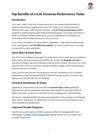 Top Benefits of a 6.6L Duramax Performance Turbo