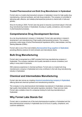 Trusted Pharmaceutical and Bulk Drug Manufacturer in Hyderabad