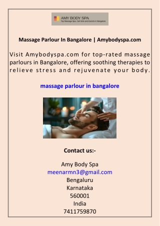 Massage Parlour In Bangalore Amybodyspa.com