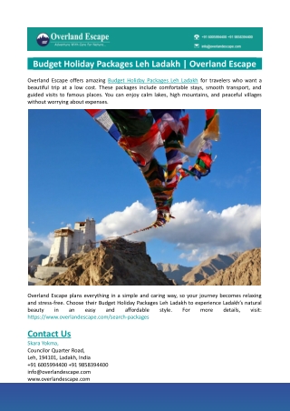 Budget Holiday Packages Leh Ladakh