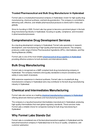 Trusted Pharmaceutical and Bulk Drug Manufacturer in Hyderabad