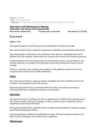Caterpillar CAT 211B EXCAVATOR (6XG00001-UP) Operation and Maintenance Manual Instant Download