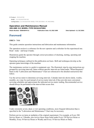 Caterpillar CAT 212 EXCAVATOR (5DC00001-UP) Operation and Maintenance Manual Instant Download