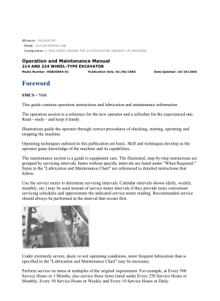 Caterpillar CAT 214 EXCAVATOR (1KB00001-UP) Operation and Maintenance Manual Instant Download