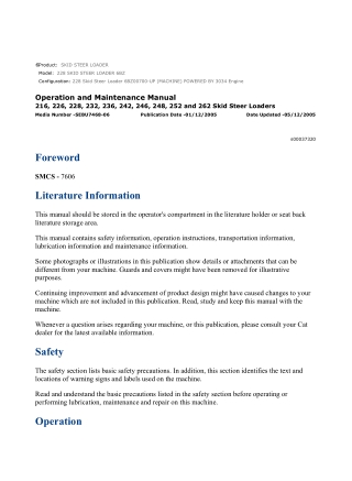Caterpillar CAT 228 SKID STEER LOADER (6BZ00700-UP) Operation and Maintenance Manual Instant Download
