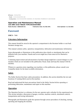 Caterpillar CAT 231D EXCAVATOR (1NK00001-UP) Operation and Maintenance Manual Instant Download