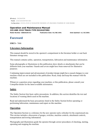 Caterpillar CAT 231D EXCAVATOR (5WJ00001-UP) Operation and Maintenance Manual Instant Download