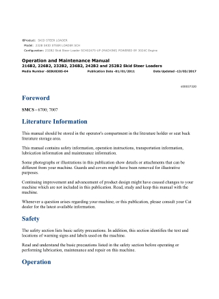 Caterpillar CAT 232B SKID STEER LOADER (SCH02475-UP) Operation and Maintenance Manual Instant Download