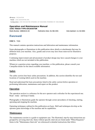 Caterpillar CAT 235C EXCAVATOR (2PG00001-UP) Operation and Maintenance Manual Instant Download