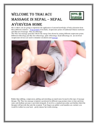 Thai Acu Massage in Nepal – Nepal Ayurveda Home
