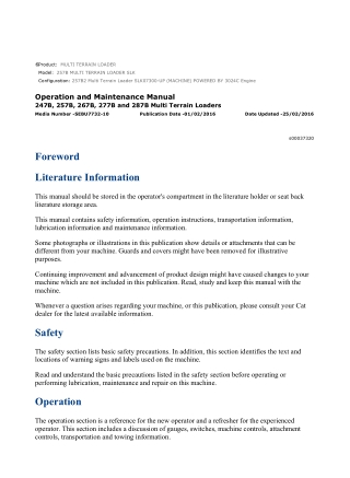 Caterpillar CAT 257B MULTI TERRAIN LOADER (SLK07300-UP) Operation and Maintenance Manual Instant Download