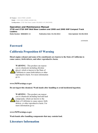 Caterpillar CAT 272D SKID STEER LOADER (GSL00001-UP) Operation and Maintenance Manual Instant Download