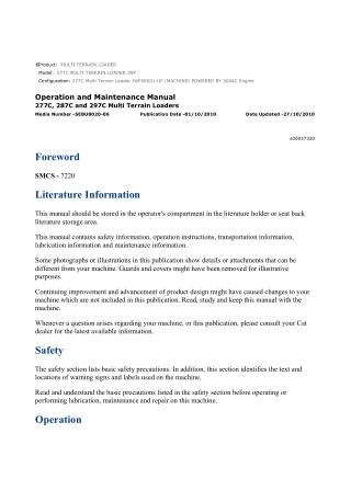Caterpillar CAT 277C MULTI TERRAIN LOADER (JWF00001-UP) Operation and Maintenance Manual Instant Download