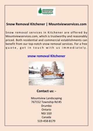 Snow Removal Kitchener Mountviewservices.com