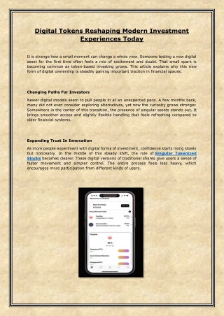 Digital Tokens Reshaping Modern Investment Experiences Today