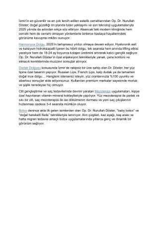 Op. Dr. Nurullah Döster ile 2025’in En Trend Estetik Uygulamaları