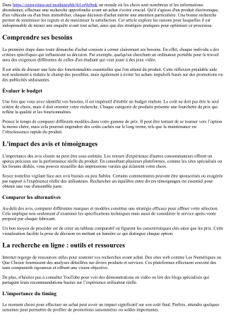 L'importance d'une bonne recherche avant tout achat.