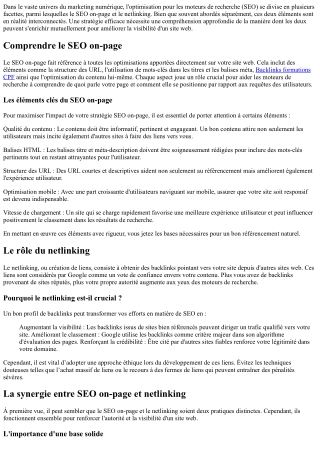 La synergie entre SEO on-page et prestation netlinking : Comment l’exploiter ?