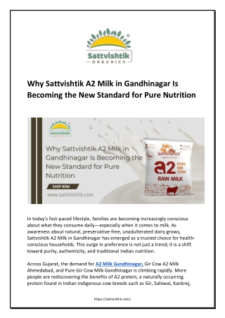 Why Sattvishtik A2 Milk in Gandhinagar Is Becoming the New Standard for Pure Nutrition