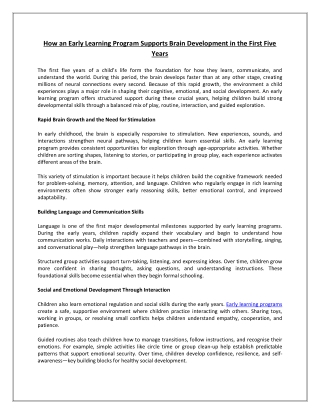 How an Early Learning Program Supports Brain Development in the First Five Years