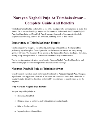 Narayan Nagbali Puja At Trimbakeshwar – Complete Guide And Benefits