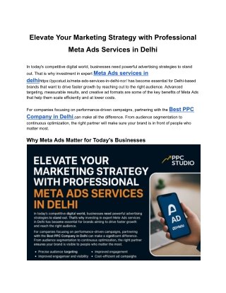 Elevate Your Marketing Strategy with Professional Meta Ads Services in Delhi