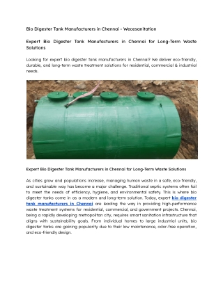 Expert Bio Digester Tank Manufacturers in Chennai