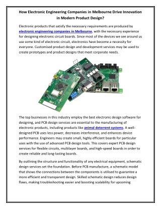 How Electronic Engineering Companies in Melbourne Drive Innovation in Modern Product Design