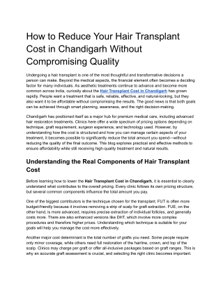 How to Reduce Your Hair Transplant Cost in Chandigarh Without Compromising Quality