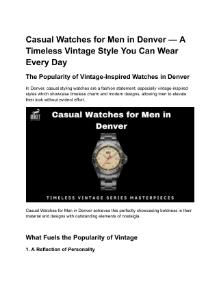 Casual Watches for Men in Denver — A Timeless Vintage Style You Can Wear Every Day