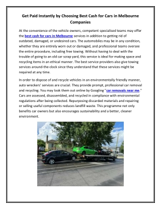 Get Paid Instantly by Choosing Best Cash for Cars in Melbourne Companies