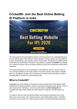 Cricbet99_ Join the Best Online Betting ID Platform in India