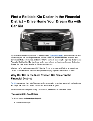 Find a Reliable Kia Dealer in the Financial District – Drive Home Your Dream Kia with Car Kia